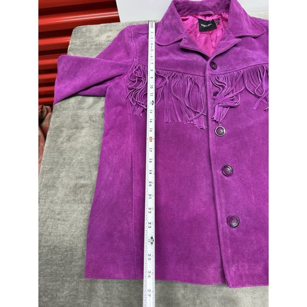 Nasty Gal Real Suede Fringe Jacket Orchid Pink Western Boho Oversized US 6 - Picture 11 of 13